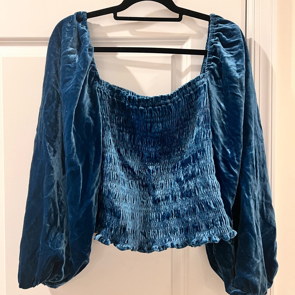 Anthropologie Blue Velvet Blouse